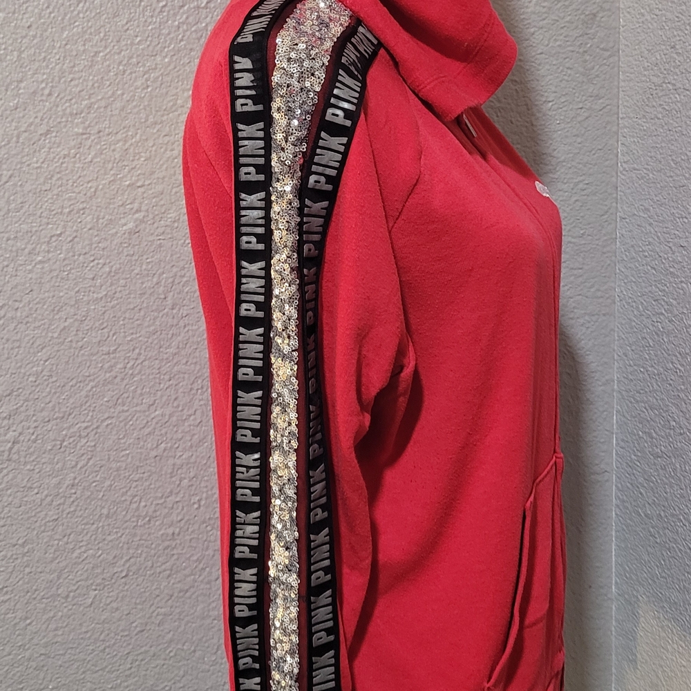 PINK Victoria's Secret Red Hoodie with Black Accents - Picture 3 of 14